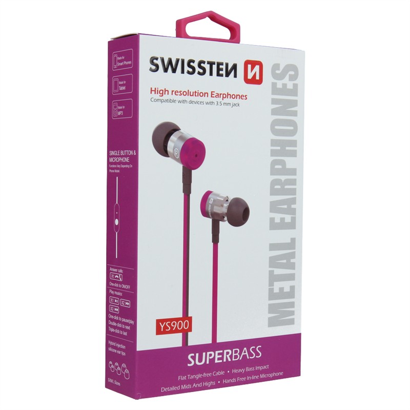 SWISSTEN SŁUCHAWKI DOUSZNE SUPERBASS YS900 PINK-15517