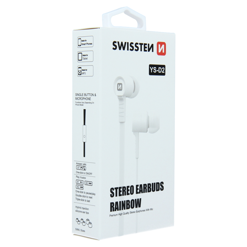 SWISSTEN SŁUCHAWKI DOUSZNE RAINBOW YS-D2 WHITE-15525