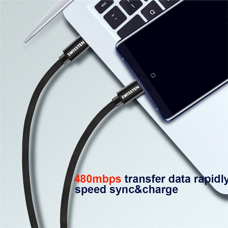 SWISSTEN KABEL USB-C / USB-C 1.2M TEXTILE BLACK-17000