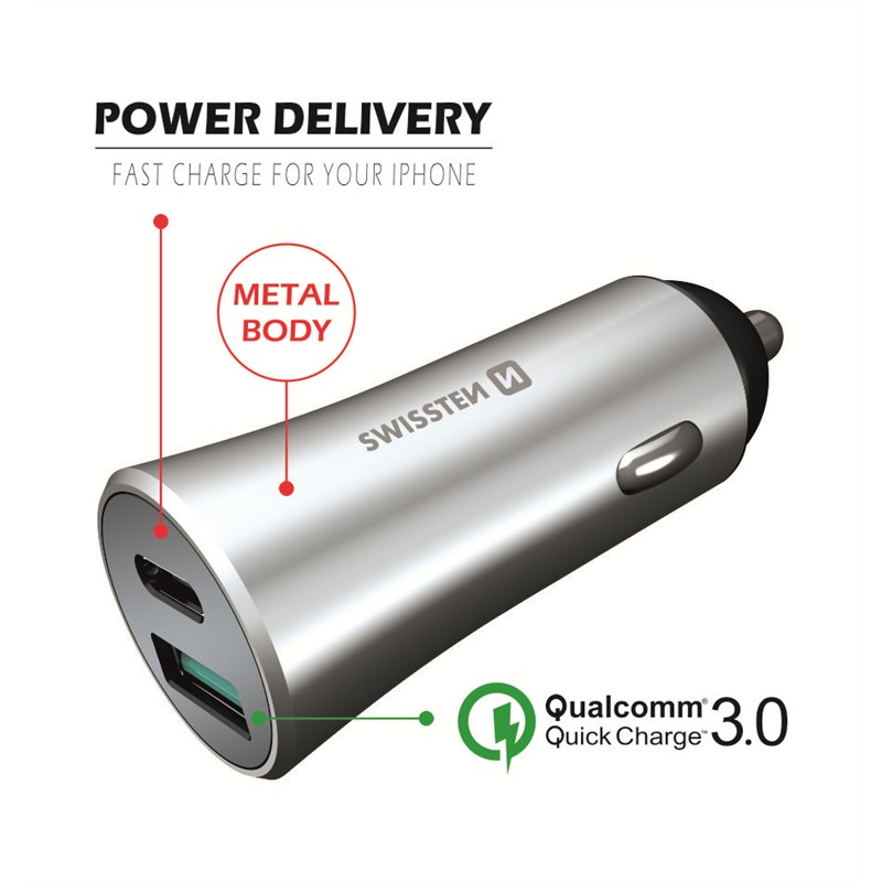 SWISSTEN ŁAD SAM USB-C + QC 3.0 36W METAL SILVER-17766