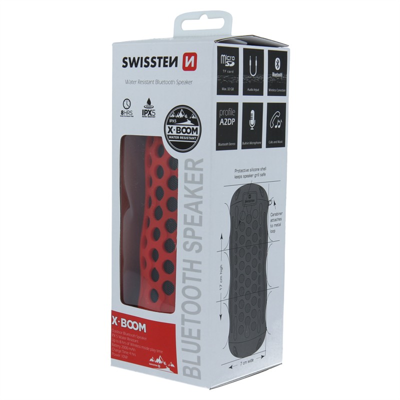 SWISSTEN GŁOŚNIK BLUETOOTH X-BOOM RED 2x5W IPX5-17786