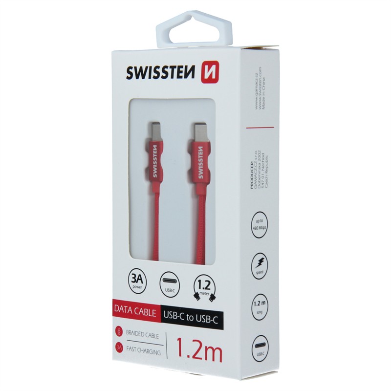 SWISSTEN KABEL USB-C / USB-C 1.2M TEXTILE RED-18518