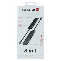 SWISSTEN USB-C HUV 8 IN 1 HDMI 4K, RJ45, MICROSD-18854