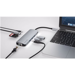 SWISSTEN USB-C HUV 8 IN 1 HDMI 4K, RJ45, MICROSD-18854
