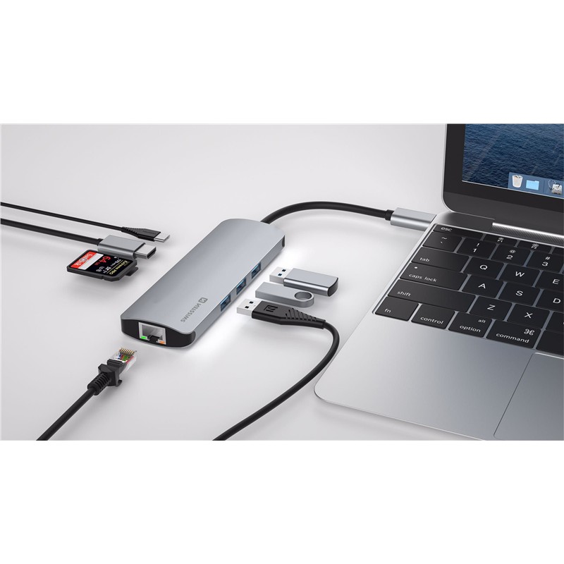 SWISSTEN USB-C HUV 8 IN 1 HDMI 4K, RJ45, MICROSD-18856