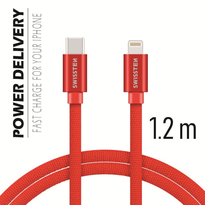 SWISSTEN KABEL USB-C / LIGHTING 1.2M TEXTILE RED-19674